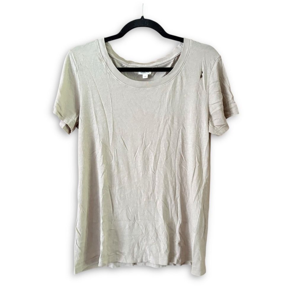 L'Agence Tan Cotton Short Sleeve Tee NWOT FLAWED Size Large Neutral Classic
